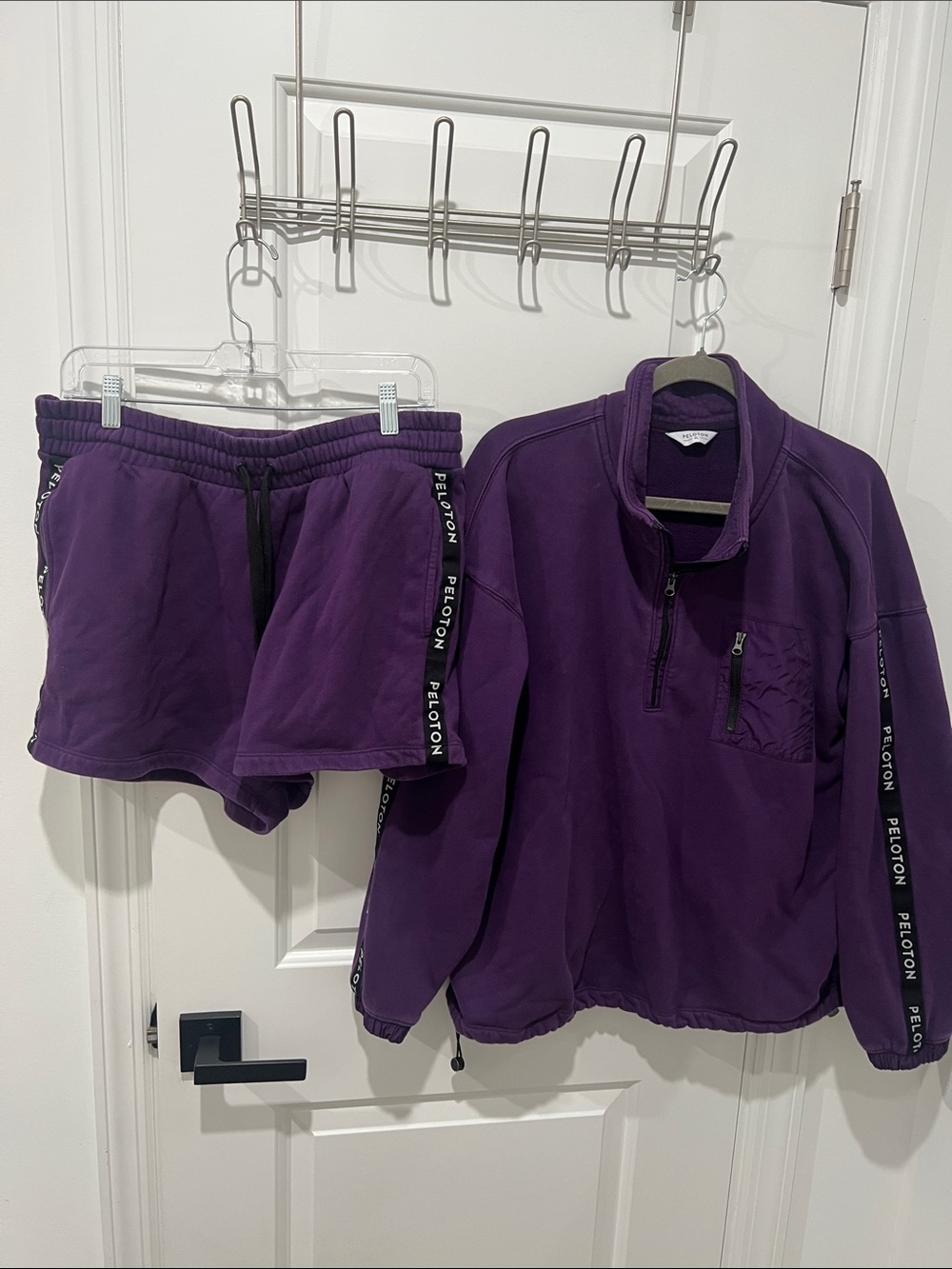 Peloton Purple Quarter-Zip Pullover (Size XL) & Matching Shorts (Size Large) Set